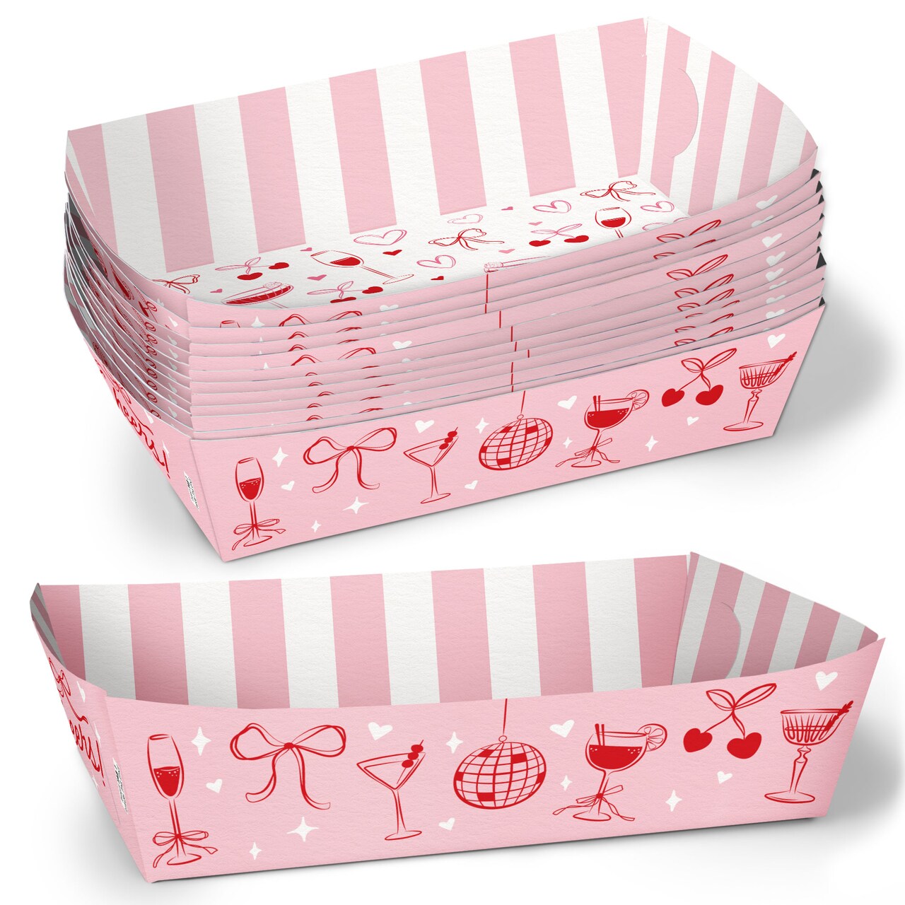 Big Dot of Happiness Drinks with the Girls Paper Food Trays, Disposable Food Boats Cocktail Birthday Bach, Double-Sided Paper Meal Holders - Set of 12